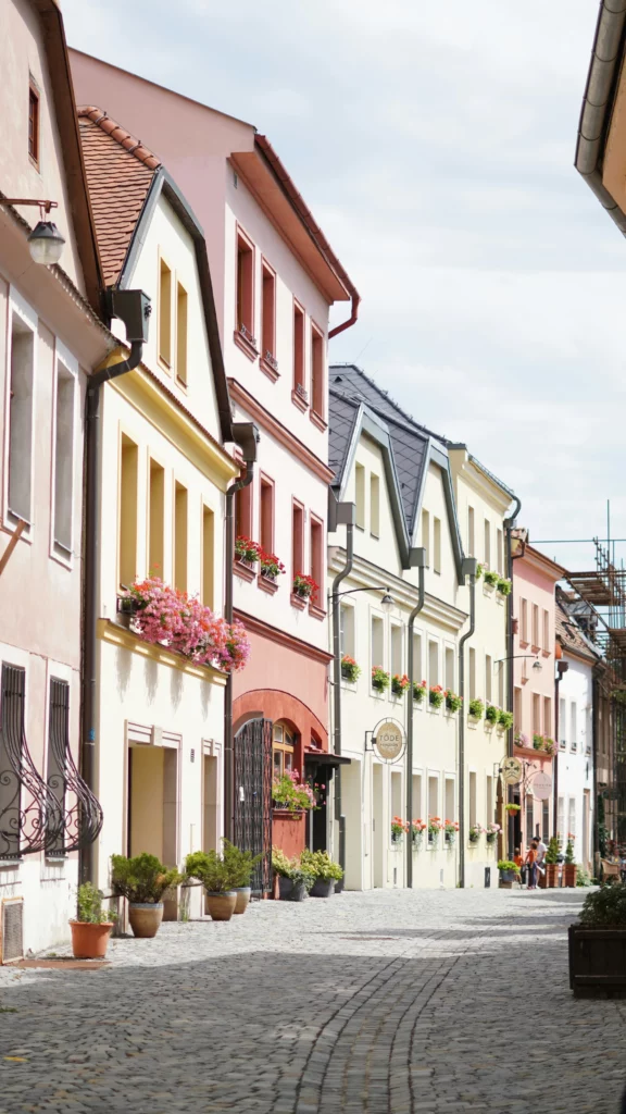 Charming street with colourful houses. Old Germany city like.